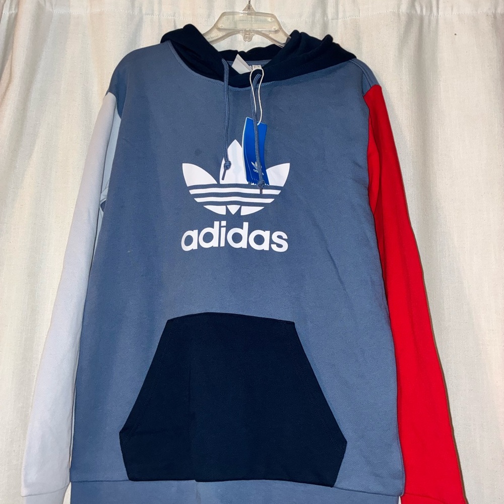 Adidas Men's Blue and Red Hoodie